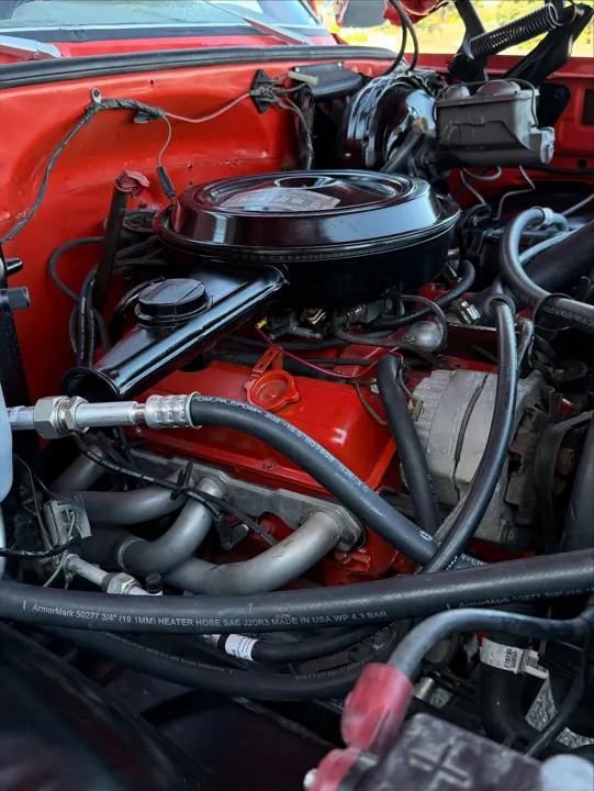 Engine bay of the restored 1976 K5 Blazer